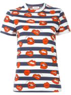 Au Jour Le Jour Mouth Print Striped T-shirt, Women's, Size: 40, Blue, Cotton
