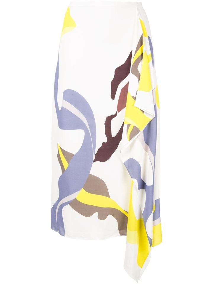 Tibi Asymmetric Printed Skirt - White