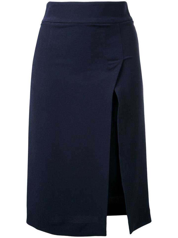 Estnation - Front Slit Skirt - Women - Polyester/triacetate - 36, Blue, Polyester/triacetate