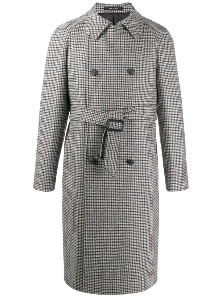 Tagliatore Houndstooth-print Trench Coat - Grey