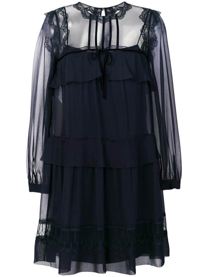 Alberta Ferretti Lace Trim Dress - Blue