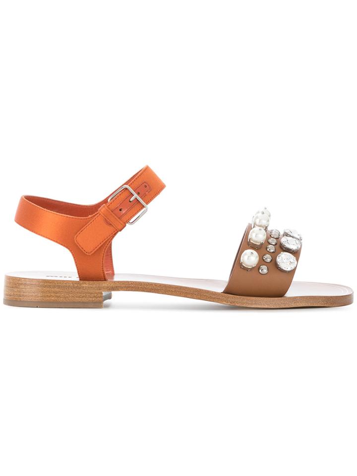 Miu Miu Embellished Strap Sandals - Yellow & Orange