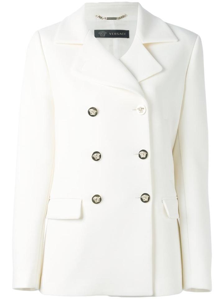 Versace Classic Peacoat, Women's, Size: 42, White, Wool/rayon/spandex/elastane
