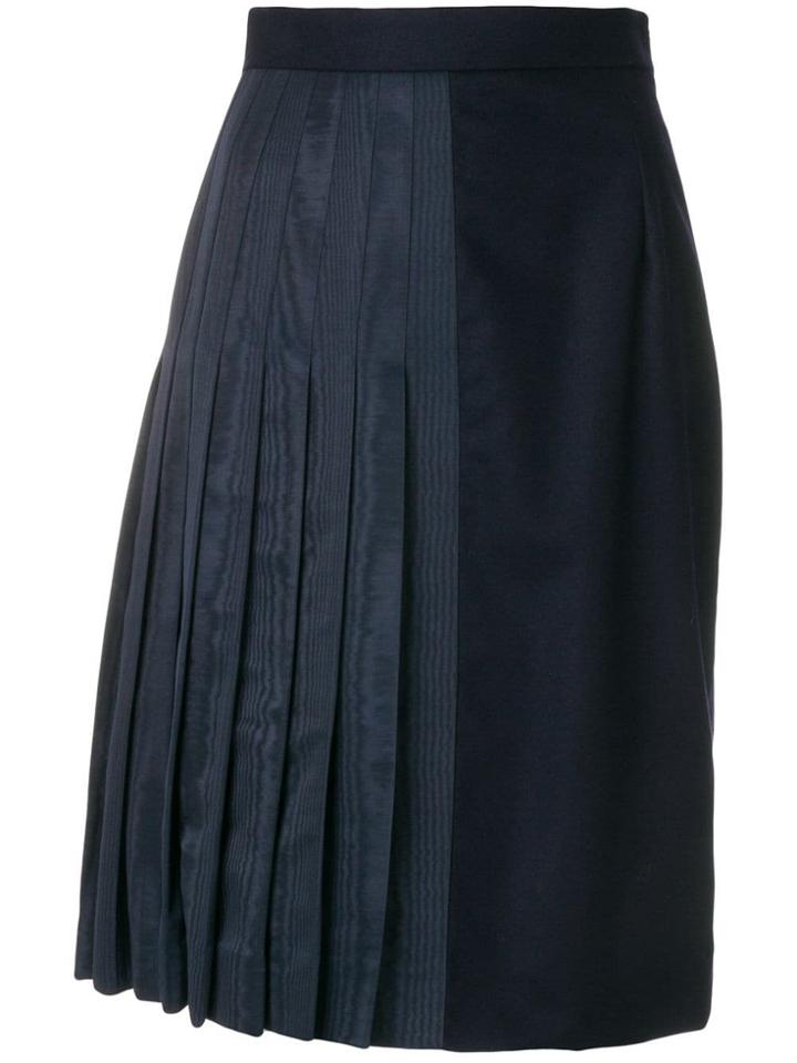 Thom Browne Moire Half Pleated Pencil Skirt - Blue