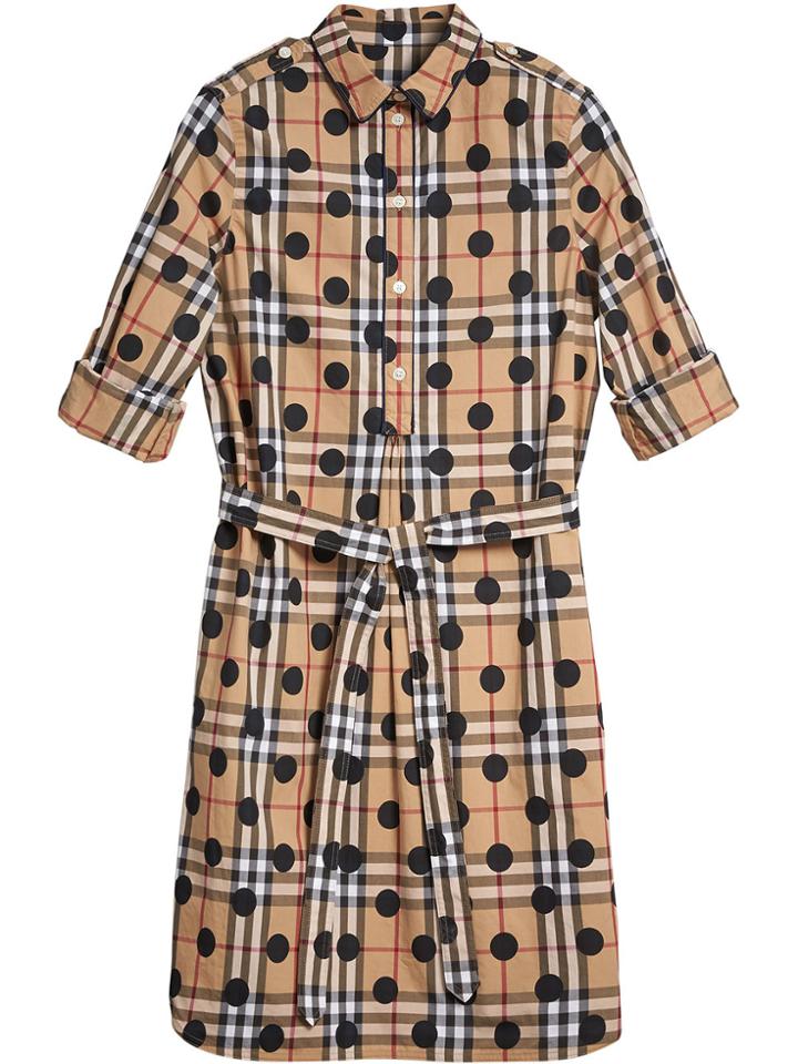 Burberry Polka-dot Check Print Tunic Dress - Nude & Neutrals