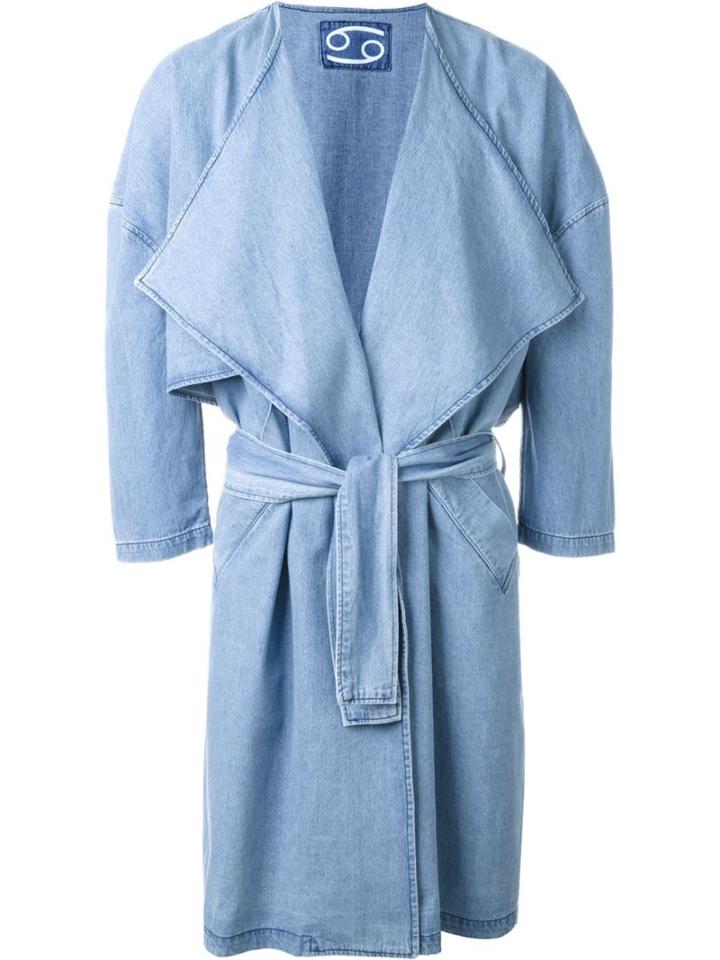 69 Denim Trench Coat, Adult Unisex, Size: Xs/s, Blue, Cotton/linen/flax