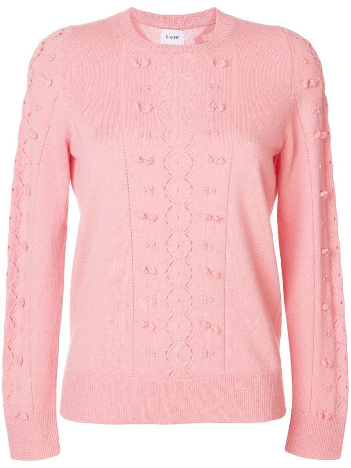 Barrie Fluttering Lace Cashmere Round Neck Pullover - Pink