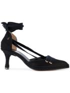 Manolo X Castaner Lace Tie Pumps - Black