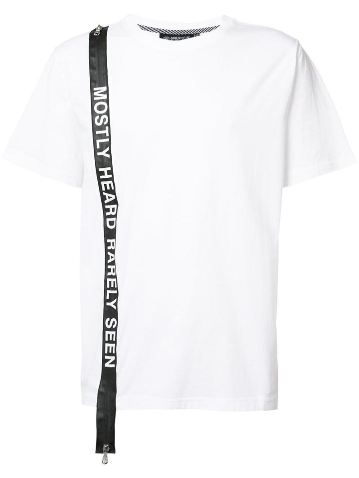 Mostly Heard Rarely Seen Logo Stripe T-shirt, Men's, Size: Small, White, Cotton
