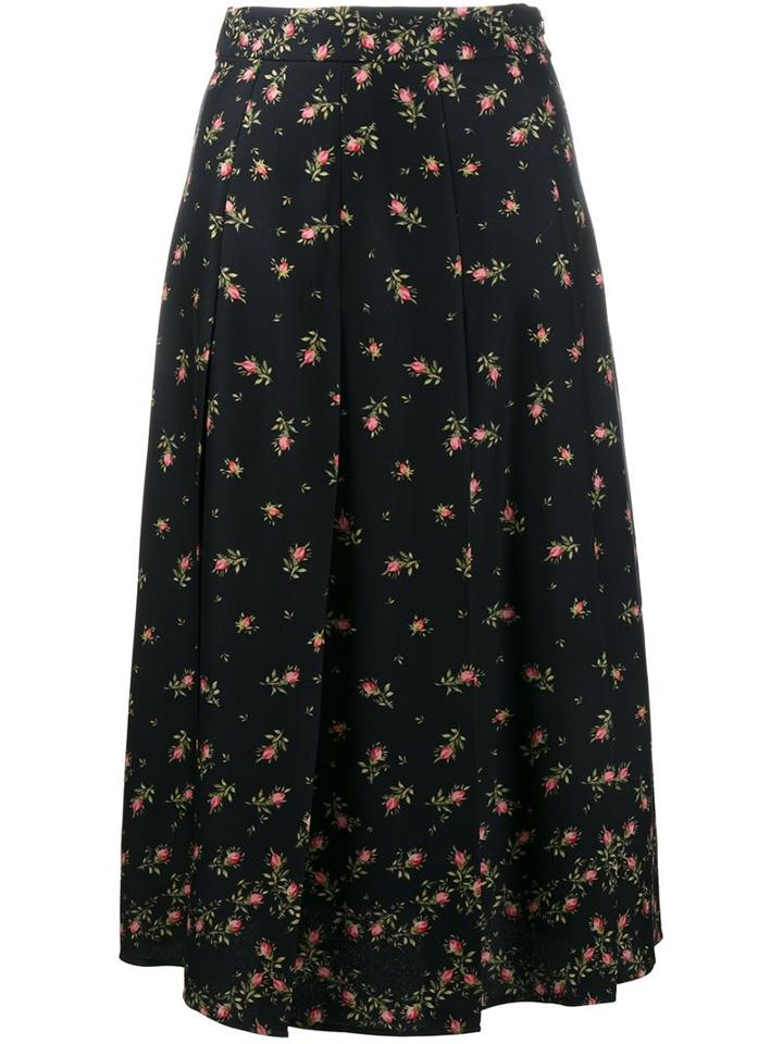 Philosophy Di Lorenzo Serafini Floral Print Pleated Skirt, Women's, Size: 44, Black, Rayon