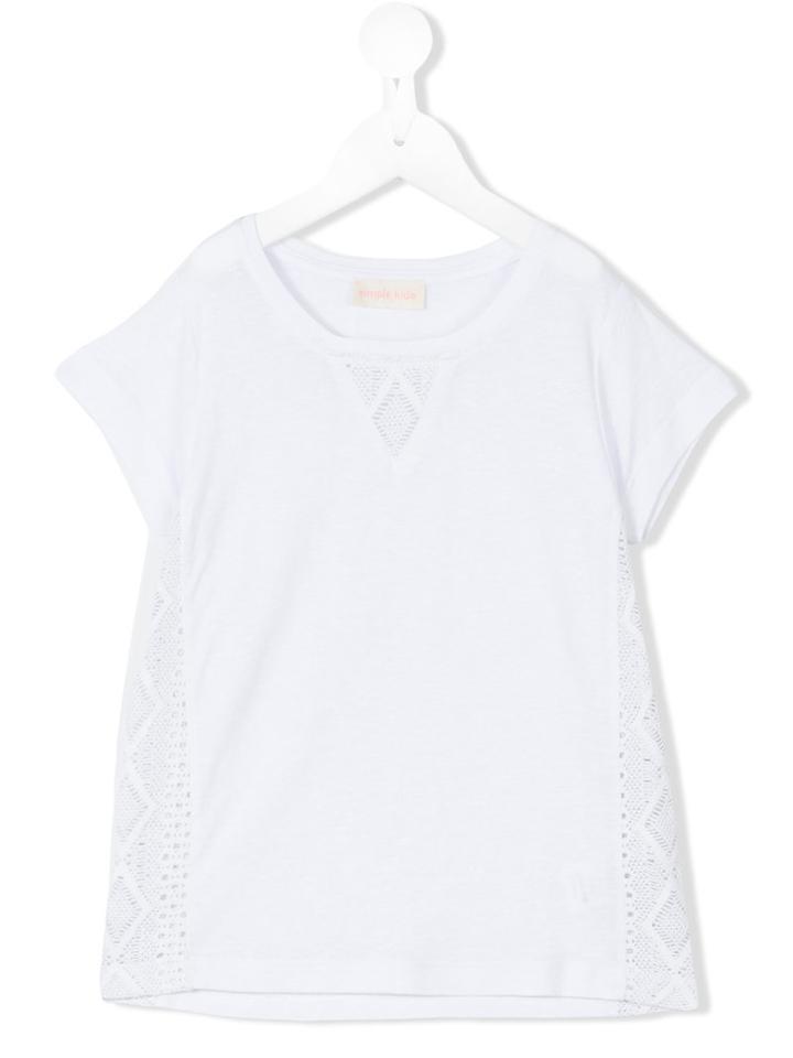 Simple Kids - Embroidered Detail T-shirt - Kids - Linen/flax/viscose - 10 Yrs, White