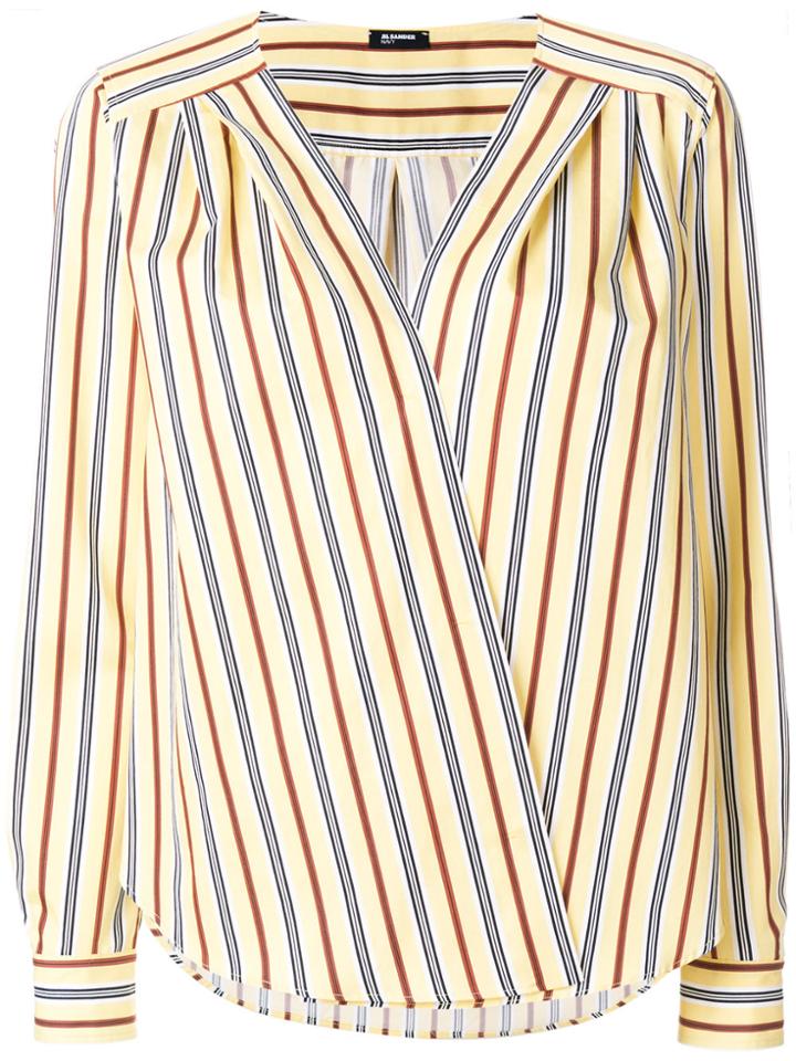 Jil Sander Navy Striped Wrap Front Blouse - Yellow & Orange
