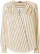 Jil Sander Navy Striped Wrap Front Blouse - Yellow & Orange