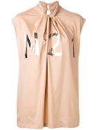 No21 - Metallic Logo Draped Blouse - Women - Cotton - 40, Nude/neutrals, Cotton