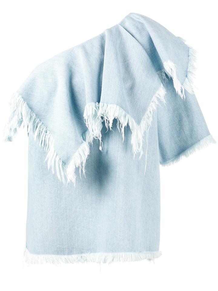 Marques'almeida - One-shoulder Frayed Denim Top - Women - Cotton - M, Women's, Blue, Cotton