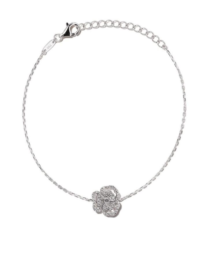 As29 18kt White Gold Roselia Flower Small Diamond Bracelet - Silver