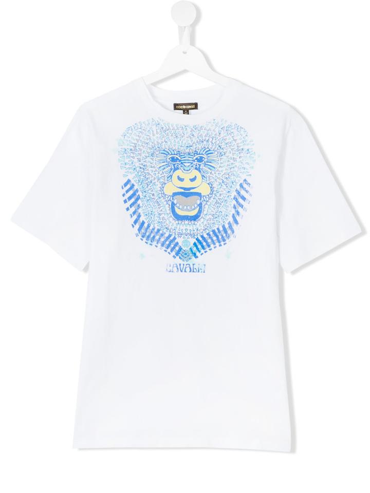 Roberto Cavalli Kids - Teen Monkey Print T-shirt - Kids - Cotton/elastodiene - 14 Yrs, Boy's, White