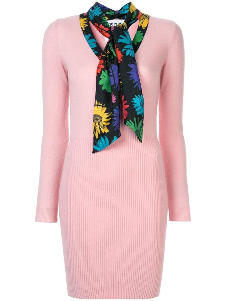 Moschino Scarf Detail Ribbed Mini Dress - Pink