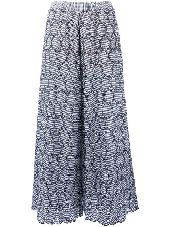 Erika Cavallini - Embroidered Wide-leg Trousers - Women - Cotton/polyester - 40, Blue, Cotton/polyester