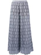 Erika Cavallini - Embroidered Wide-leg Trousers - Women - Cotton/polyester - 40, Blue, Cotton/polyester