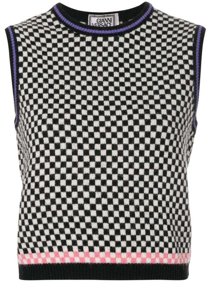 Versace Vintage Checkered Sleeveless Sweater - Black