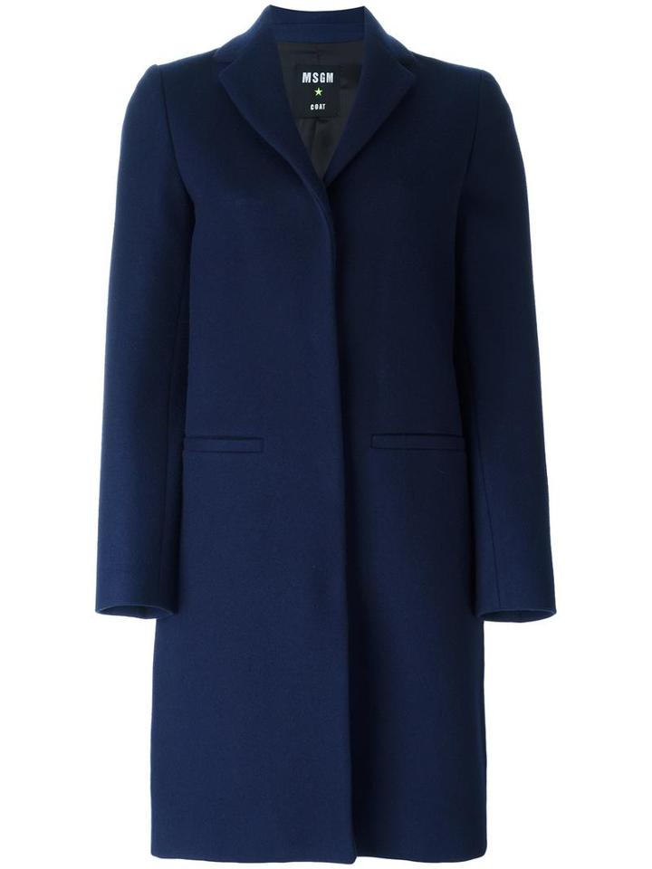 Msgm Single-breasted Mid-length Coat, Women's, Size: 40, Blue, Wool/polyamide/viscose