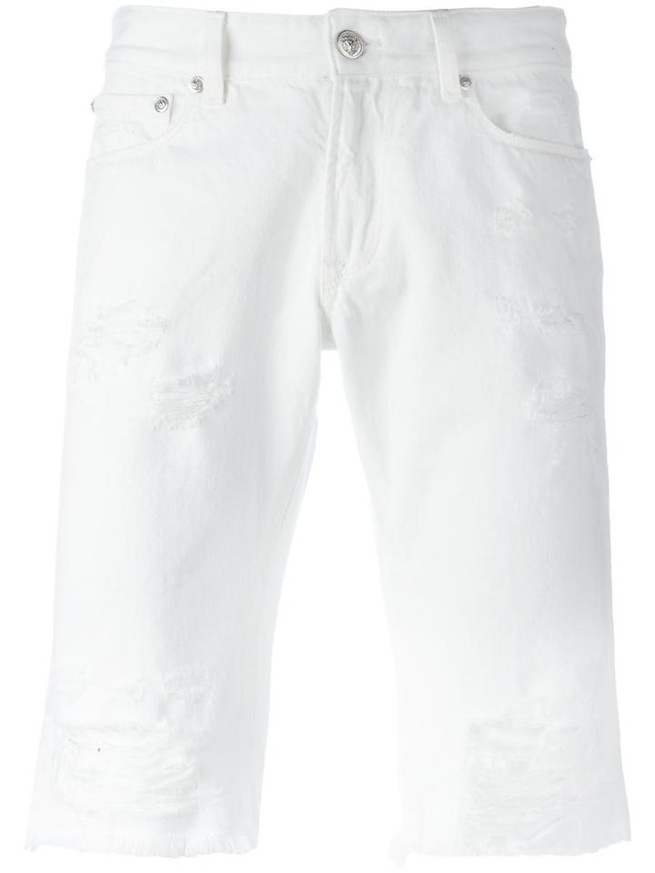 Versus Ripped Denim Shorts, Men's, Size: 33, White, Cotton