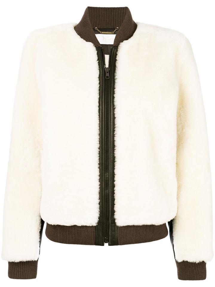 Chloé Shearling Bomber Jacket - White