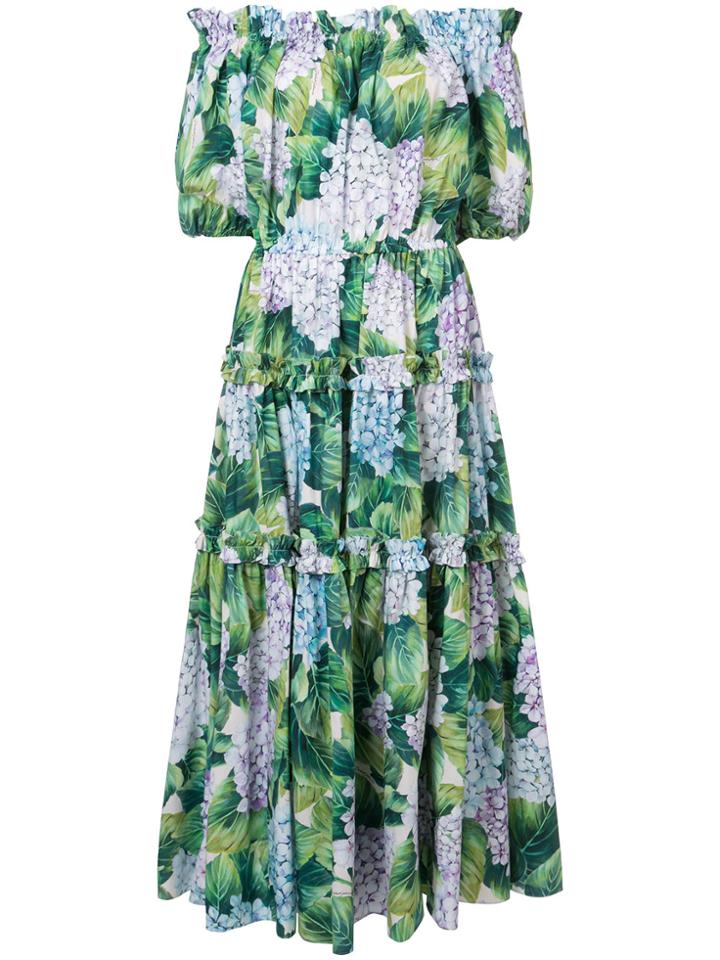 Dolce & Gabbana Hydrangea Print Off-shoulder Dress - Green