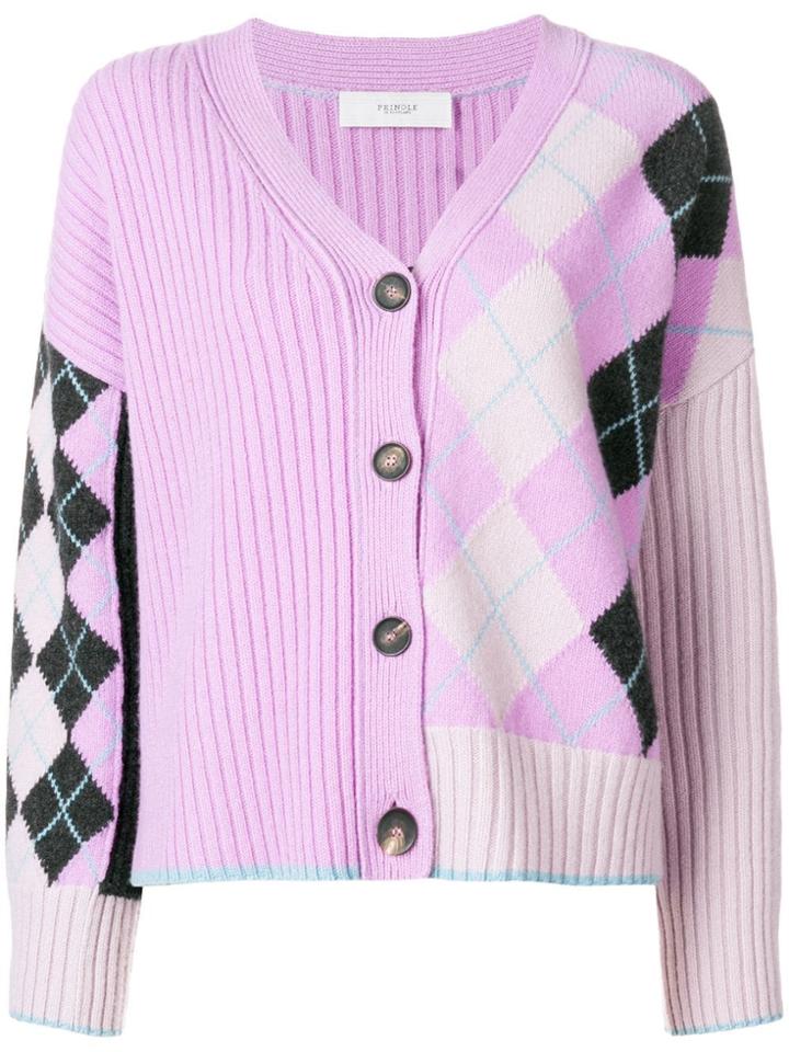 Pringle Of Scotland V-neck Argyle Cardigan - Pink & Purple