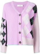 Pringle Of Scotland V-neck Argyle Cardigan - Pink & Purple