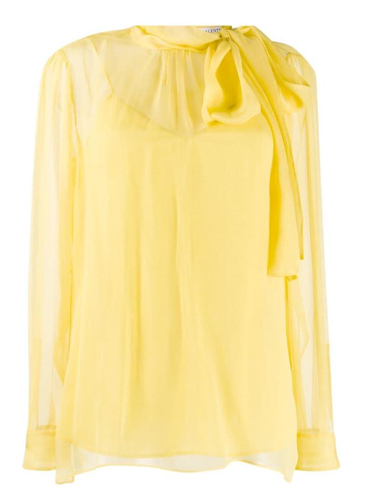 Valentino Pussy Bow Sheer Blouse - Yellow