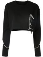 Facetasm Lace Detail Cropped Sweater - Black