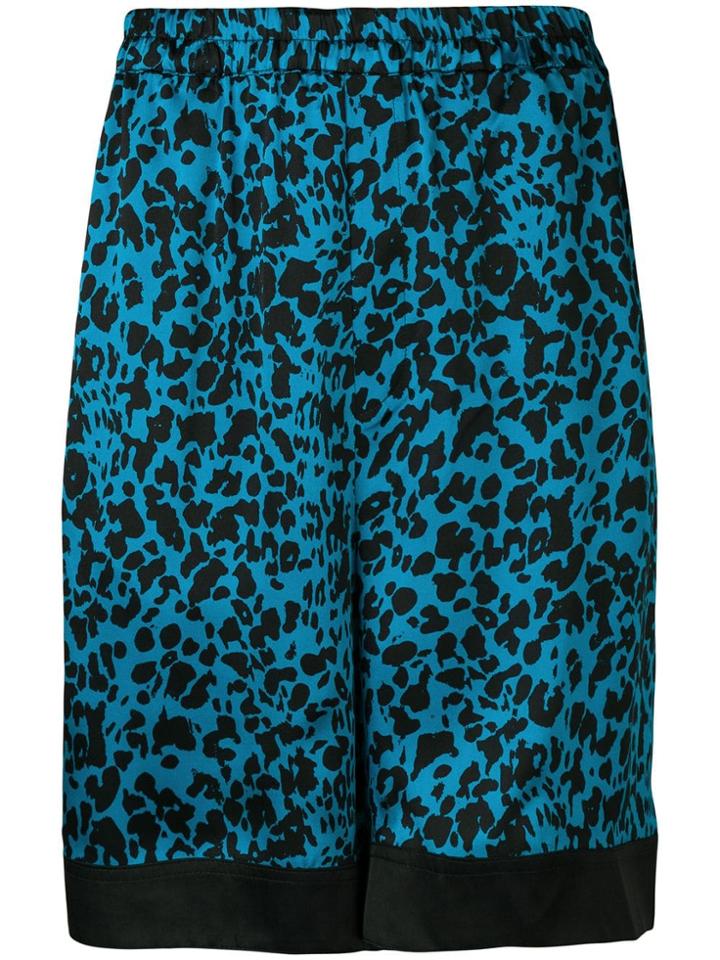 Laneus Leopard Print Shorts - Blue