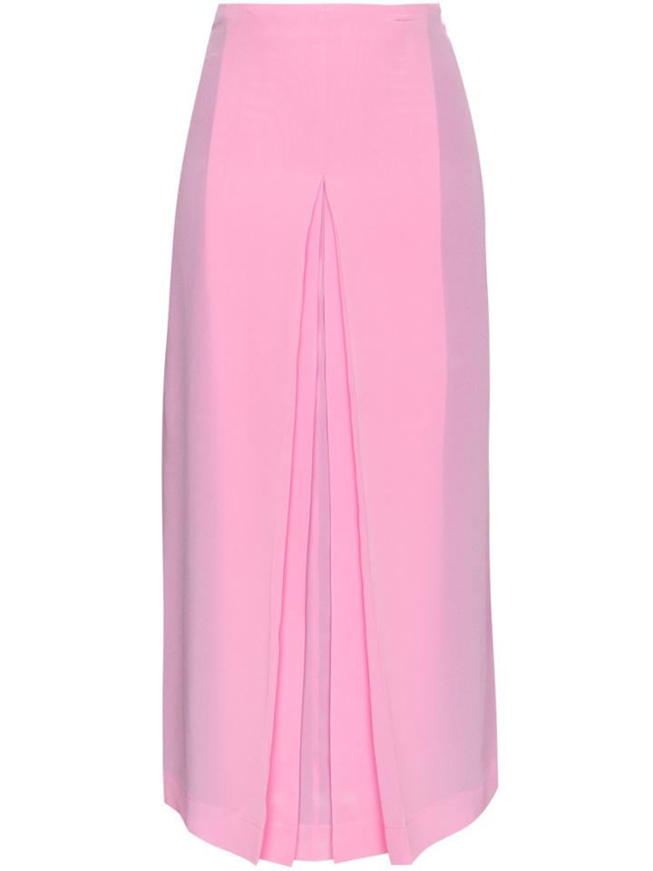 Marco De Vincenzo High Waist Pleated Silk Midi Skirt - Pink & Purple