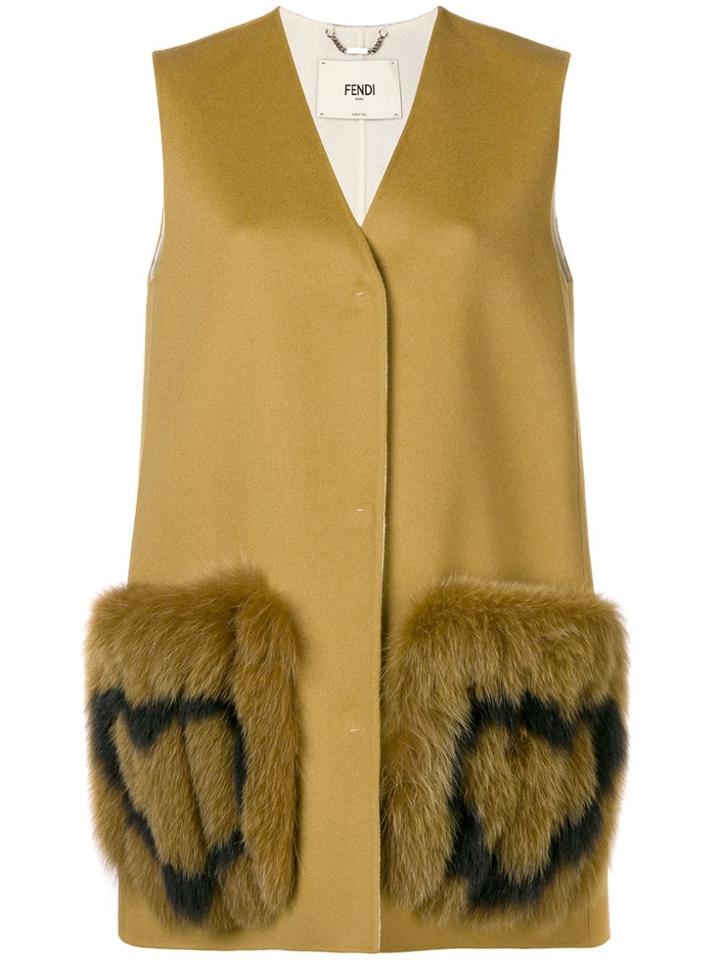Fendi Heart-patch Sleeveless Coat - Brown