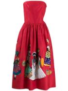 Stella Jean Strapless Embellished Skirt Dress - Red
