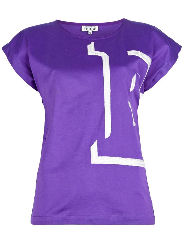 Gianfranco Ferre Vintage 'e' Embroidered T-shirt - Pink & Purple