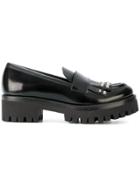 Pollini Studded Fringe Mocassins - Black