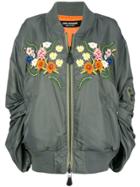 Junya Watanabe Ruched Sleeve Embroidered Floral Bomber Jacket - Green