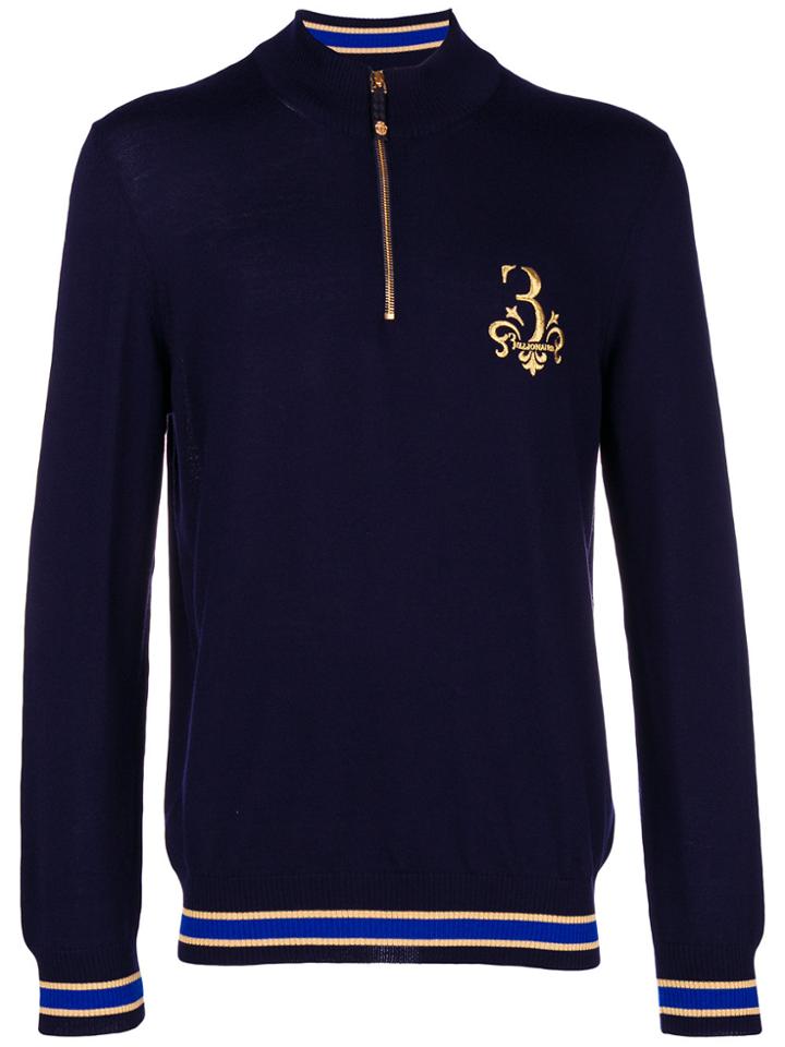 Billionaire Embroidered Half Zip Sweater - Blue