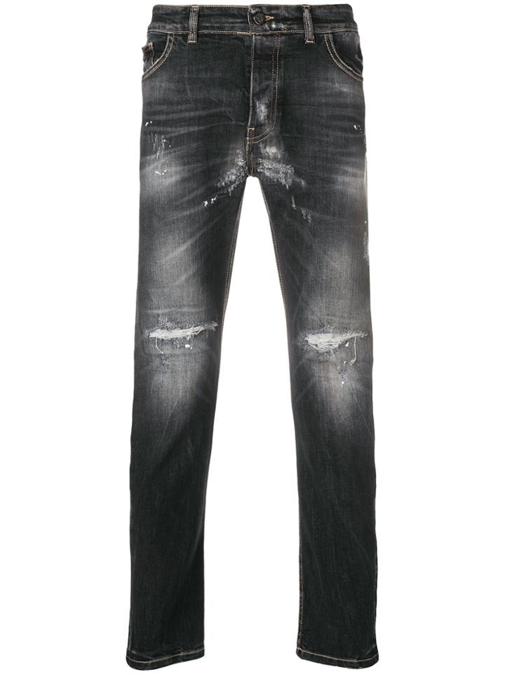 Frankie Morello Distressed Slim Fit Jeans - Black