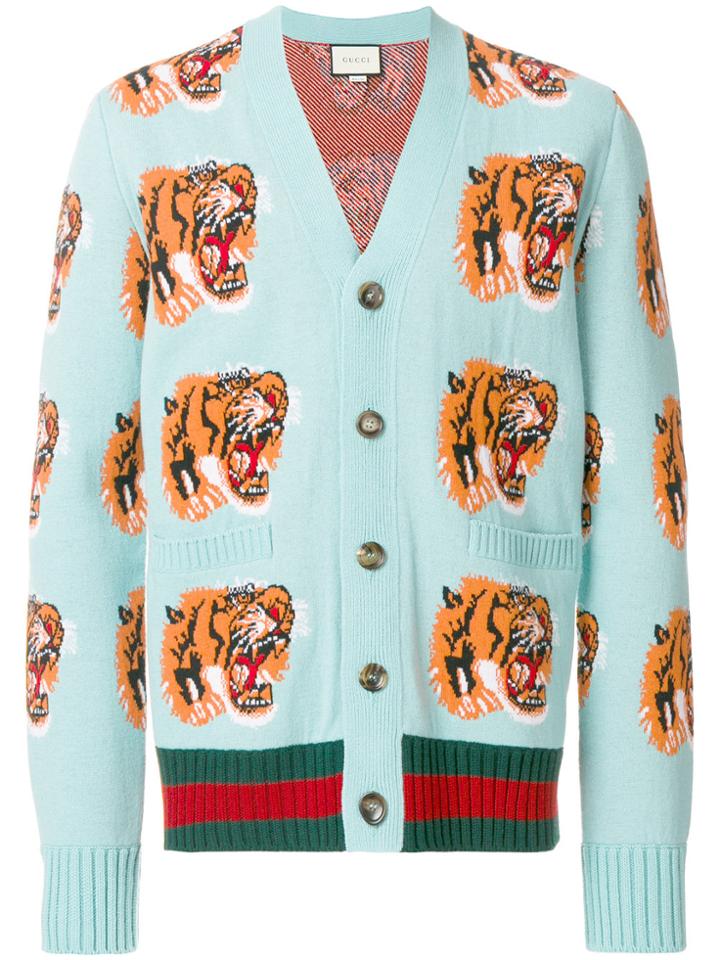 Gucci Tiger Jacquard Cardigan - Blue