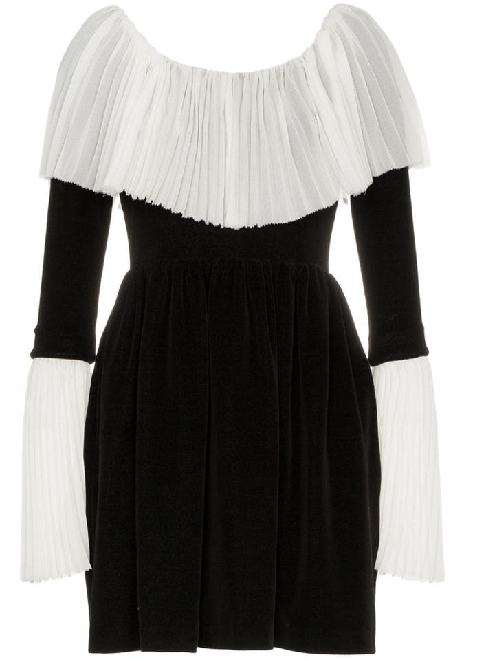 Push Button Velvet Collar Dress - Black