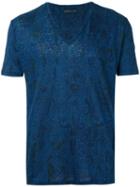 Etro - V-neck T-shirt - Men - Linen/flax - M, Blue, Linen/flax