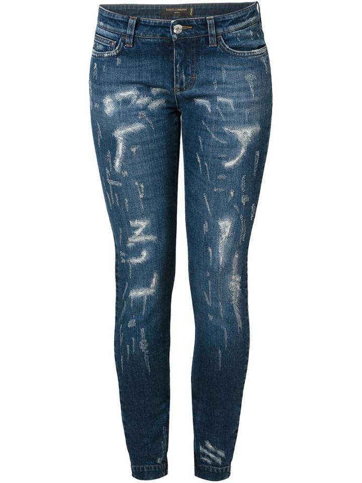 Dolce & Gabbana Ripped Jeans, Women's, Size: 40, Blue, Cotton/spandex/elastane/calf Leather