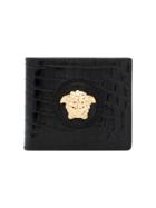 Versace Black Medusa Crocodile Embossed Leather Wallet