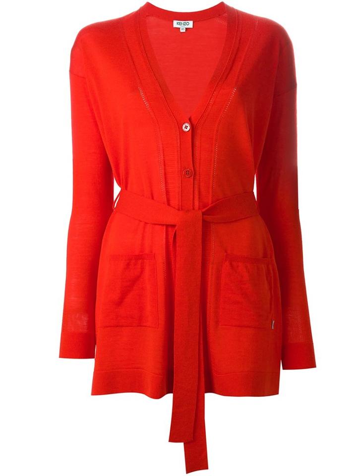 Kenzo Tie Waist Cardigan, Women's, Size: Medium, Red, Wool