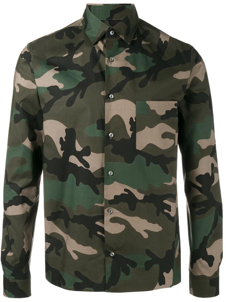 Valentino Camouflage Shirt, Men's, Size: 41, Green, Cotton
