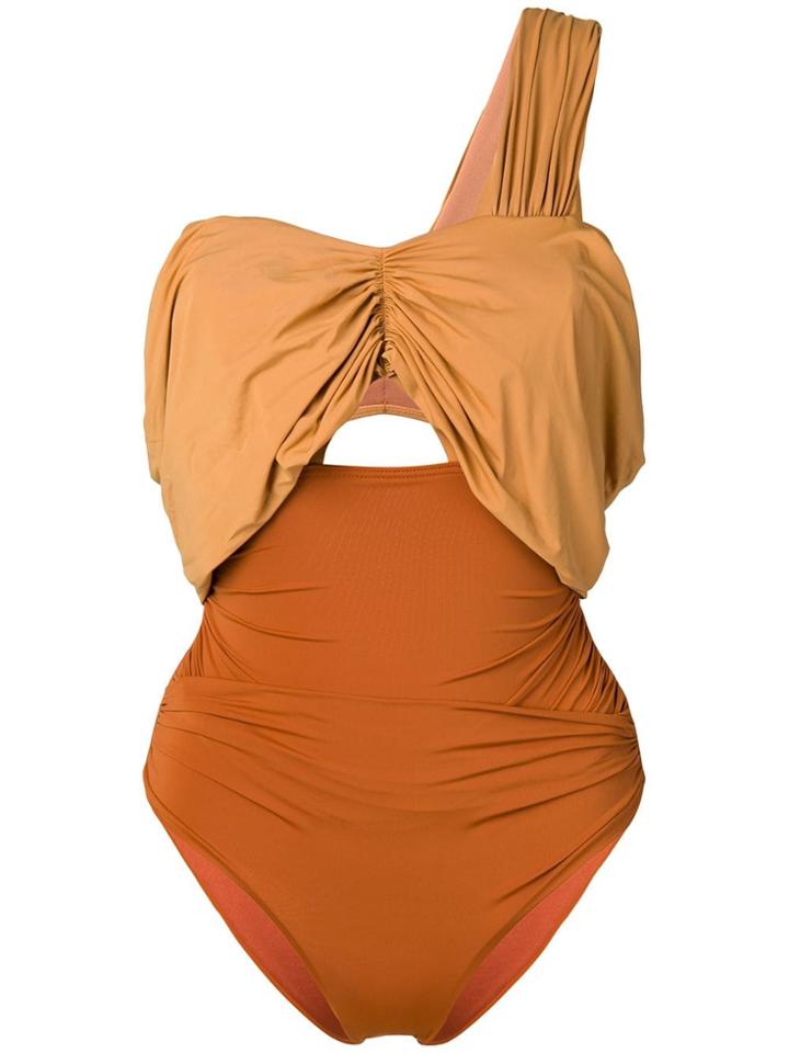 Self-portrait Gathered Bikini Top - Brown